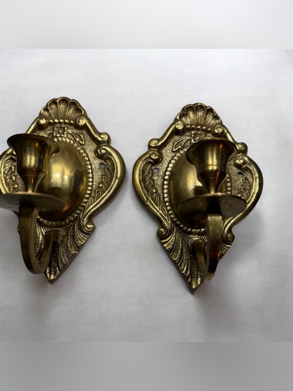 Vintage Brass Wall Sconces Pair Candle Holders Gold Tone Hollywood Regency